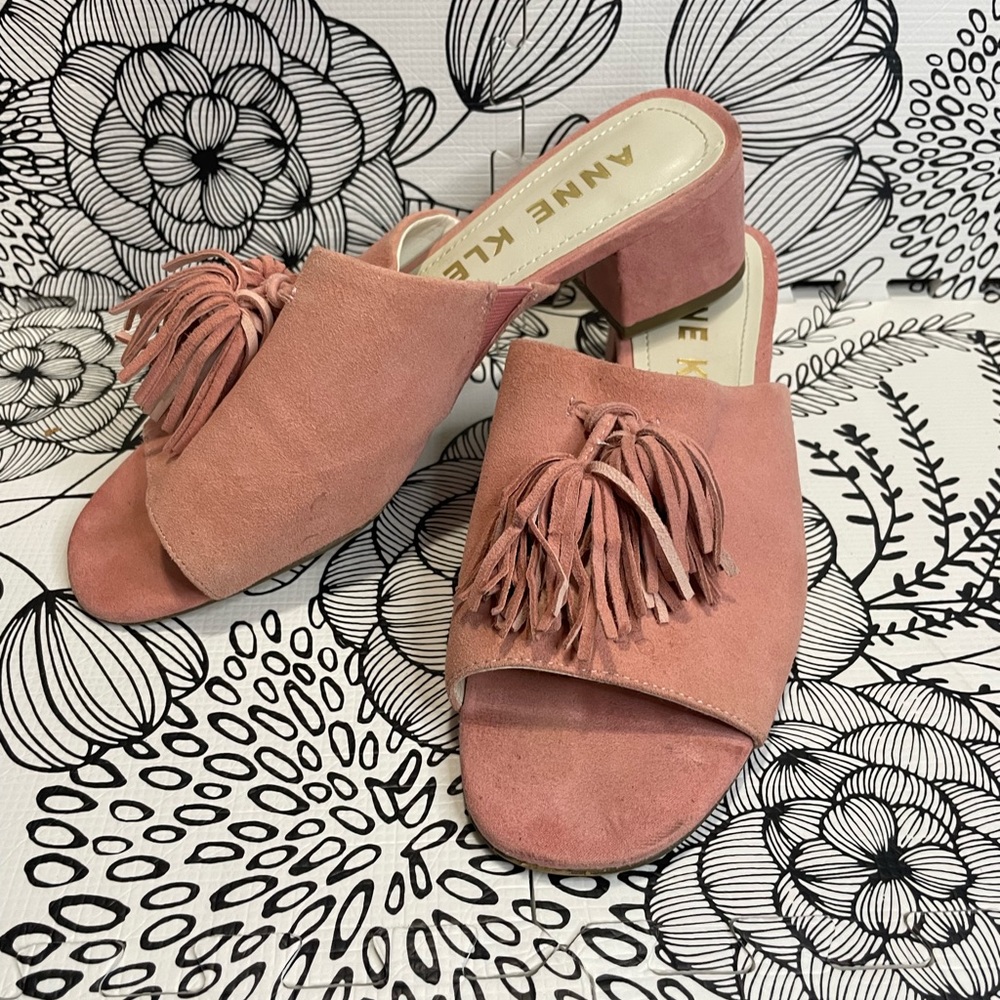 Anne Klein Pink Suede Tassel Mule